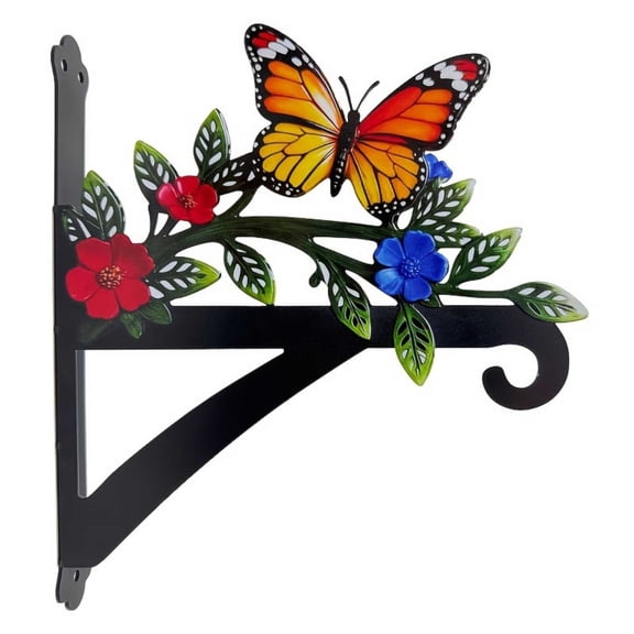 Metal Butterfly & Flower Wall Hanging – Wrought Iron Ornament for Garden, Courtyard, Patio, Indoor/Outdoor Decor