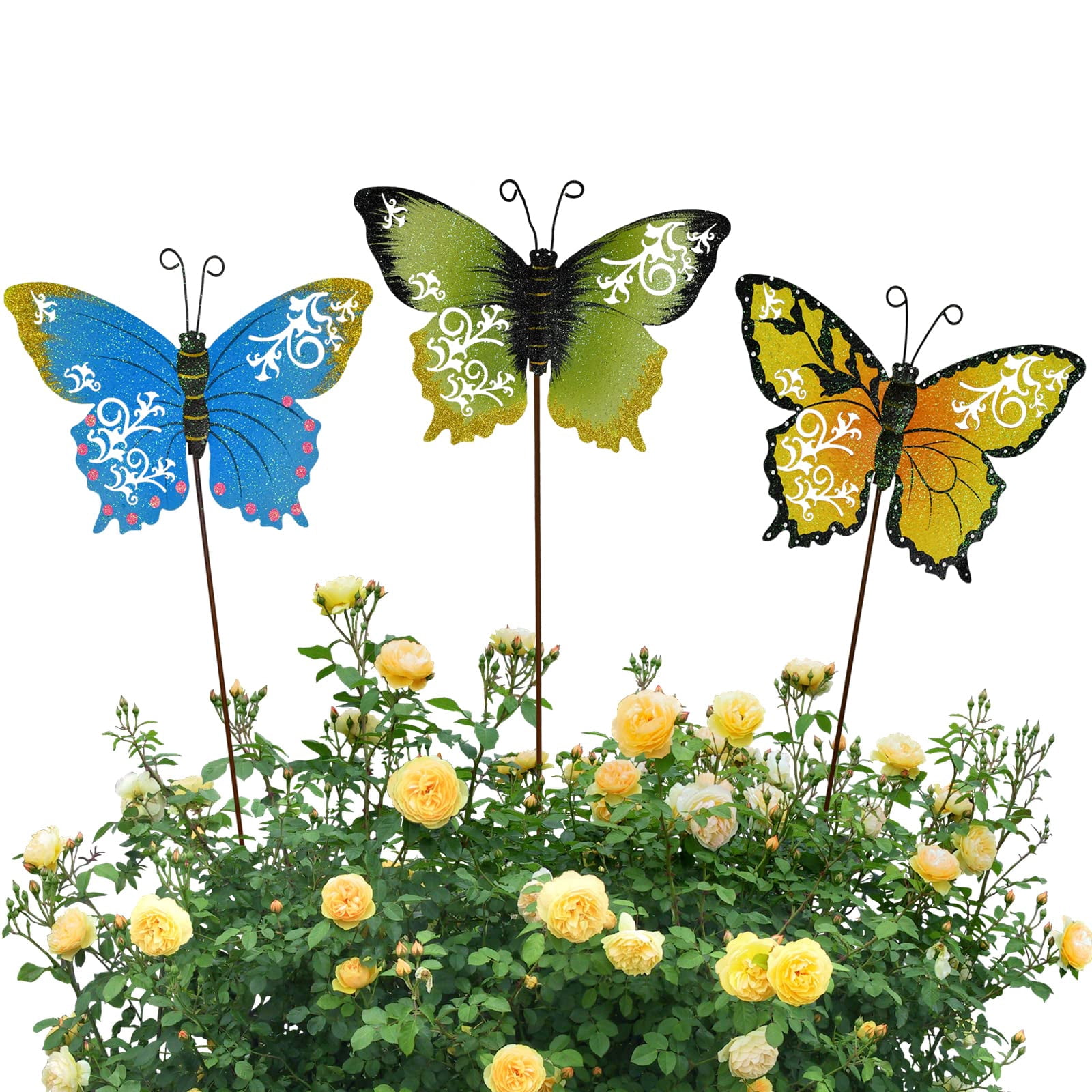 Metal Butterfly Garden Stakes DHF10 Flower Pot Decorative Stake Set of ...