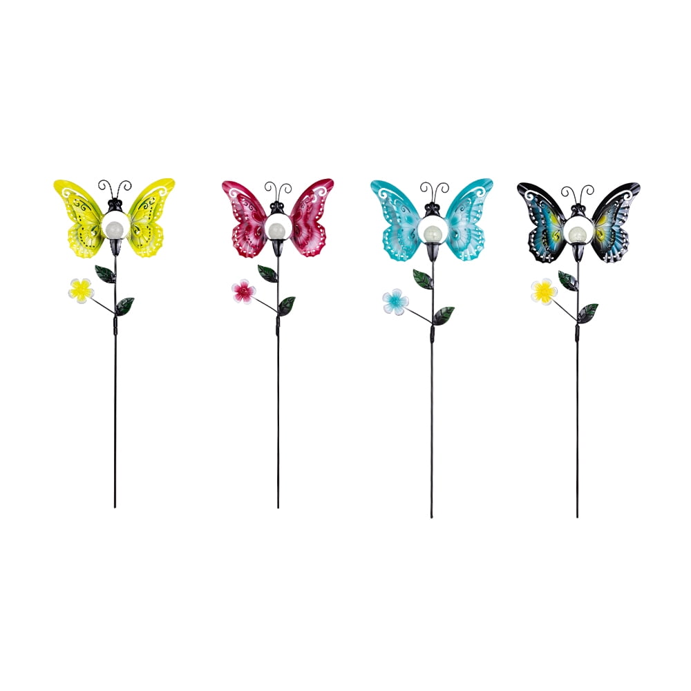 Metal Butterfly Garden Stakes With Luminous Ball in 20" Pack 4