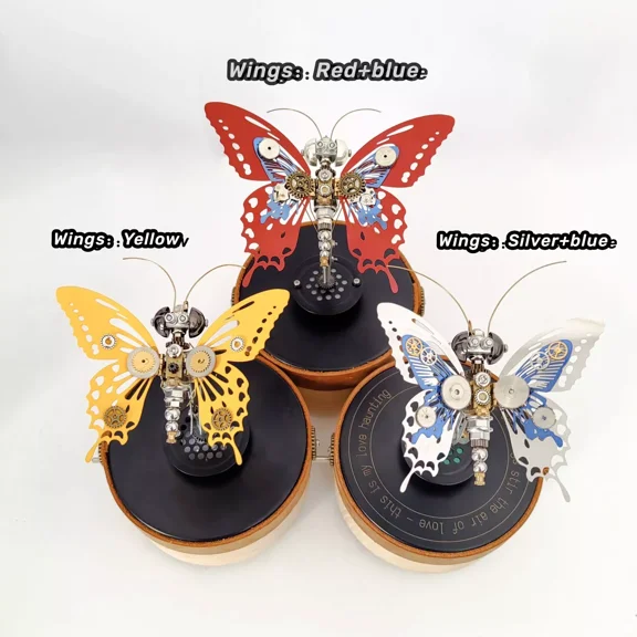 Metal Butterfly Model Steampunk Insect Music Box Night Light Birthday Present