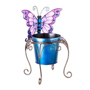 Evergreen Blue and Purple Metal Butterfly Plant Pot Holder, 15.5 Inch