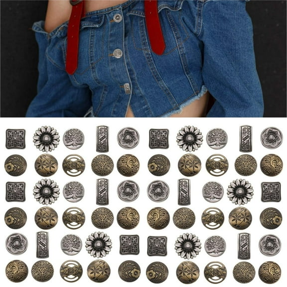 Metal Buttons 80pcs Mixed Vintage Style Buttons Antique Silver and Bronze Color Flower Round Button for Crafts Sewing DIY Decorations