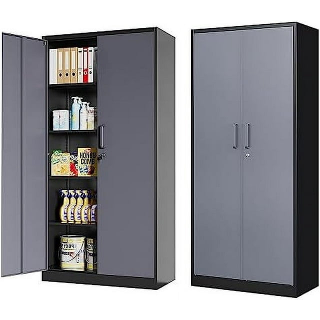 Metal with Lock 71" White Garage with 2 Doors and 5