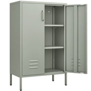 Metal Cabinet,Metal Locker Cabinet with Adjustable Shelves, Entryway Storage Cabinets ,Morden Locker Storage Cabinets with Legs,2 Doors Sideboard for Living Room, Kitchen Pantry, Office,Outdoor