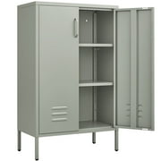 Metal Cabinet,Metal Locker Cabinet with Adjustable Shelves, Entryway Storage Cabinets ,Morden Locker Storage Cabinets with Legs,2 Doors Sideboard for Living Room, Kitchen Pantry, Office,Outdoor
