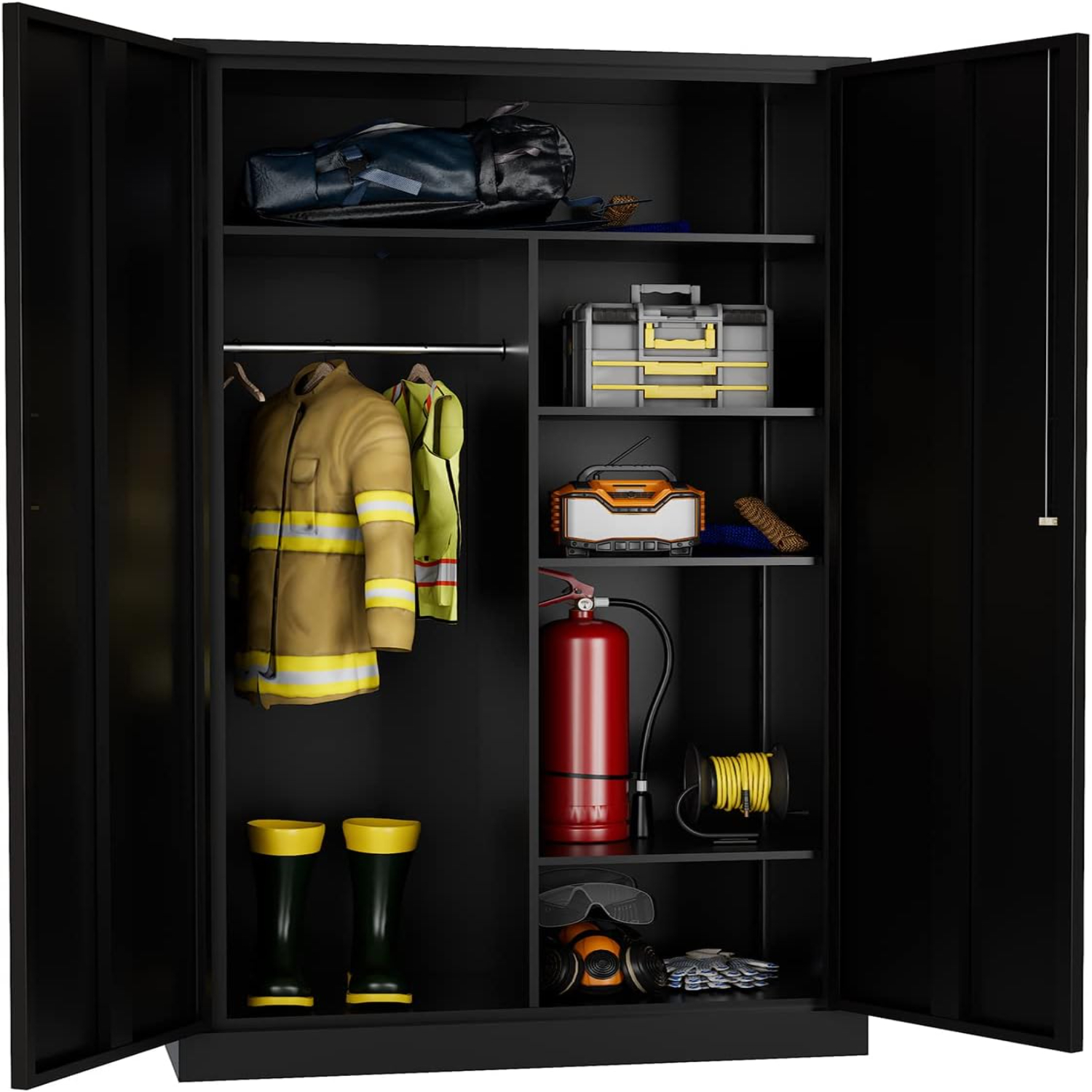 Metal with Glass Doors 2 Tier Steel with Adjustable