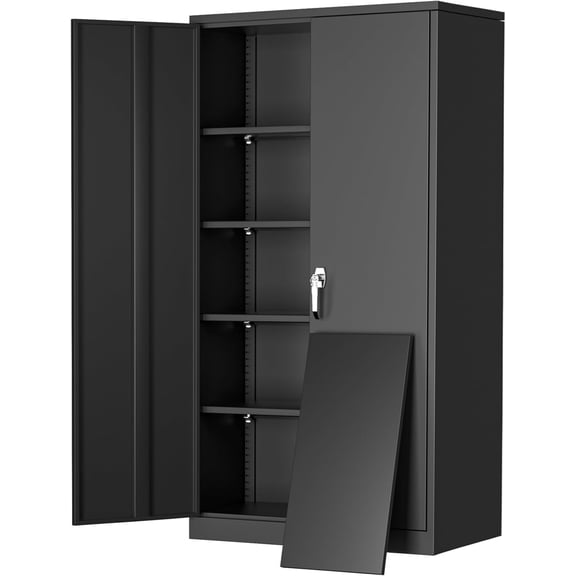 Metal Cabinet with Lock,72" Metal Storage Cabinet with 2 Doors and Adjustable 4 Shelves, Locking Cabinet for Home Office, Garage(36" W x 18" D)