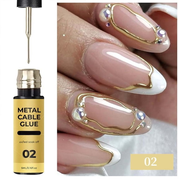 Metal Cable Glue Nail Art Gel Polish 02, UV/LED Soak Off, Metallic Gold Liner Gel for 3D Nail Art, Fine Tip for Precise Lines, Long-Lasting & Chip-Resistant, Professional Nail Art Supplies