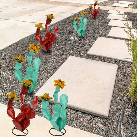 Metal Cactus Decor under 5! CQCYD Colorful Iron Cactus Decor, Metal Garden Ornament for Outdoor, Painted Plant Stake for Yard and Lawn