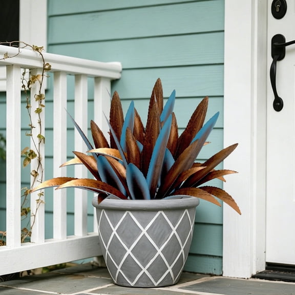 Metal Cactus Garden Decor Sculpture Outdoor Yard Art Ornament For Patio Backyard Lawns Home Decoration (Blue)