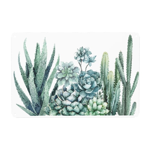 Metal Cactus Succulent Wall Decor Sign, Rustic Style, 8x12 Inches