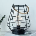 thumbnail image 1 of Metal Cage Outdoor lantern, Decorative Battery Powered Cordless Lamp with Warm White Fairy Lights (Black), 1 of 7