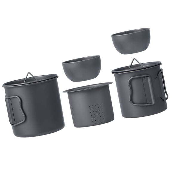 Metal Camping Teas Wares 5pc Nestable Set Portable Solid for Mountain Beach Activity