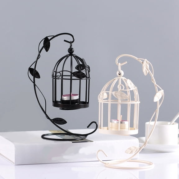 Metal Candle Holder Hollow Out Bird Cage Vintage Hanging Candlestick Lantern for Home Wedding Centerpiece Decoration A