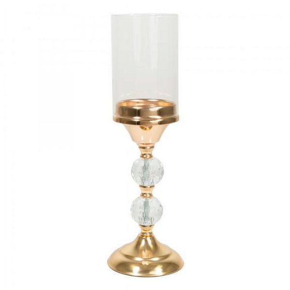 Metal Candle Holder With Cylinder Glass Shade 15½" - Gold
