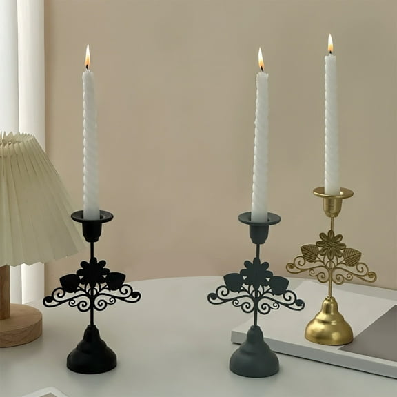 Metal Candle Holders Taper Candlestick Holders Romantic Vintage Candelabra Elegant Tall Candle Stands Crafts Ornaments for Wedding Party Candlelight Dinner Home Table Centerpiece Decoration