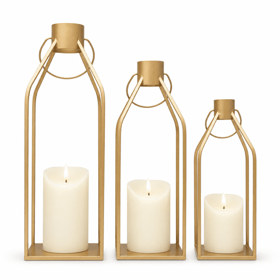 Metal Candle Lanterns Set Of 3 Tall Decorativear Holders For Indoor Outdoor Farmhouse Home Decor Table Centerpiece Porch Fireplace Weddingsmas (no Glno Candles)