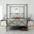thumbnail image 1 of Metal Canopy Bed Frame, Platform Bed Frame with X Shaped Frame, 1 of 5