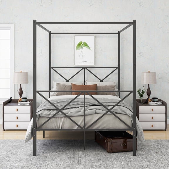 Metal Canopy Bed Frame - Sturdy, Enough Storage
