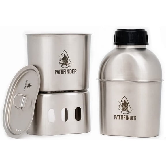 Metal Canteen Cooking Set - Survival Gear Camping Essentials Mess Kit Military Grade Outdoor Eating Hiking and Trail Cook