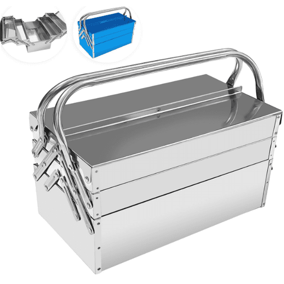 Metal Cantilever Tool Box, 3-Tier 5 Tray Fold Out Stainless Steel Tool Box with Handle, 14" Stack-able Portable Tool Storage Box Organizers Chest for Household Factory Warehouse Repair Shop