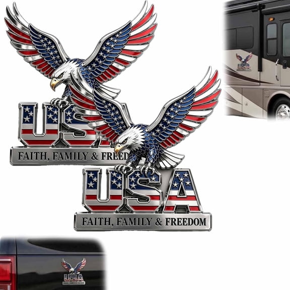 Metal Car Emblem American Flag Eagle for Truck SUV RV Motorcycle2pcs