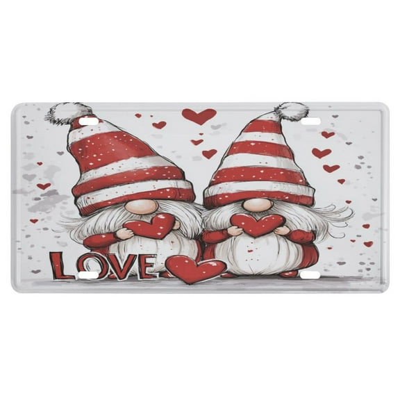 Metal Car Plate Gnomes with Love Novelty Auto Car Tag Vanity Gift Valentine Gnomes Aluminum Metal Covers Aluminum Metal License Plate for Women Men 6 X 12 Inch