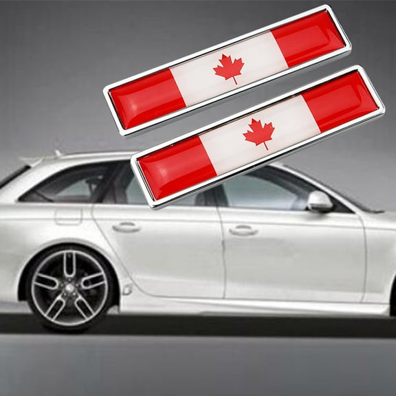 Metal Car Sticker Pair | Canada Flag Emblem Alloy Decal | Self-Adhesive Peel and Stick Badge | Epoxy Finish | 56x13mm | Durable Auto Decoration & Protection | 2 Pieces