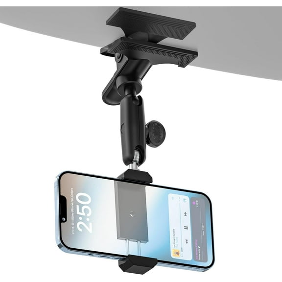Metal Car Sun Visor Phone Holder for iPhone 16 15 14 13 12 11 Pro Max Android and All Smartphones, Car Cellphone Mount with 360 Adjustable Multifunctional Arm, 1/4'' Screw Camera Clamp