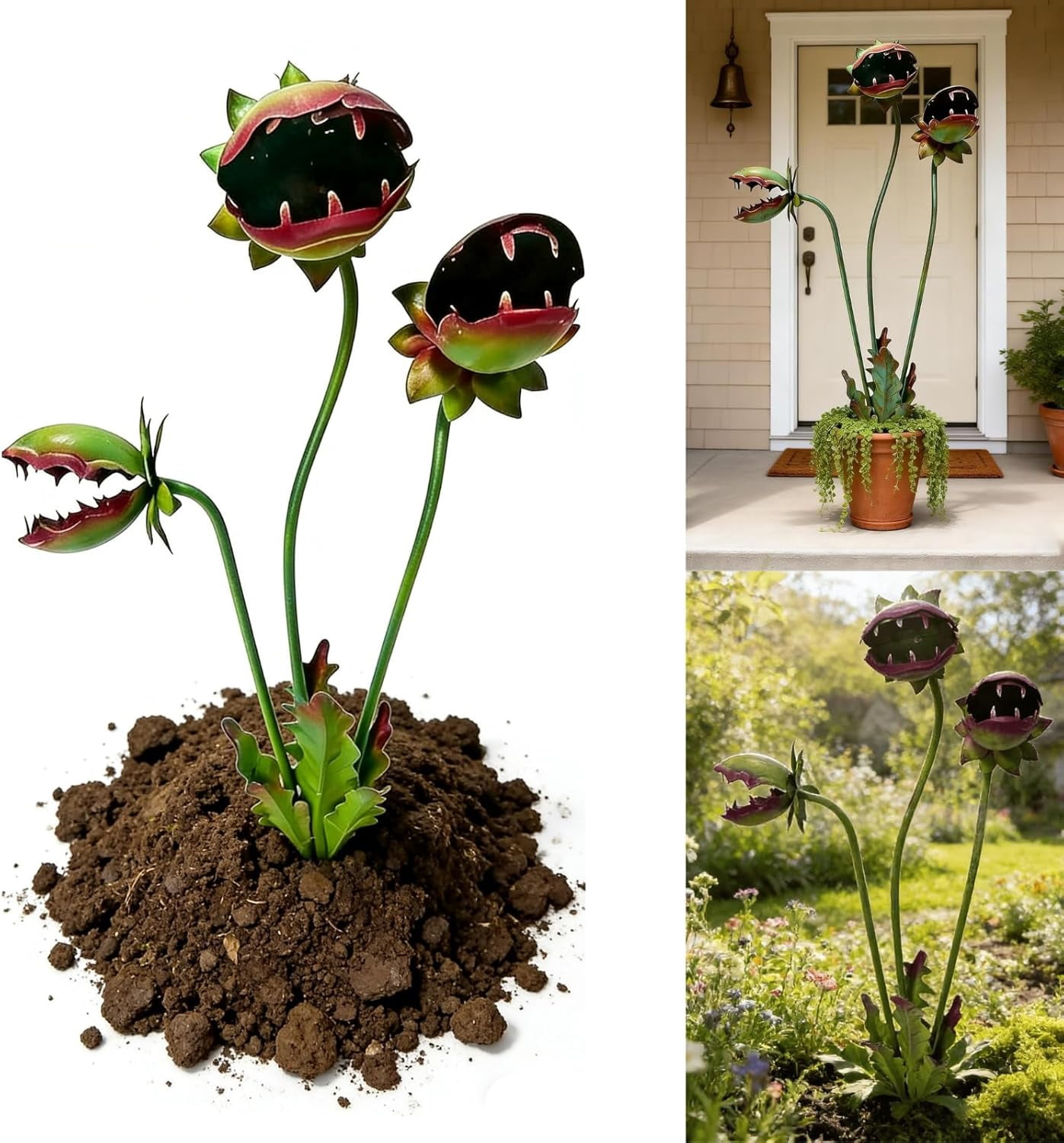 Metal Carnivorous Plant Garden Stake for Outdoor Decor, Funny Outdoor Yard Decor, Creepy Decorative Garden Sculpture Stake for Lawn, Unique Metal Art Ornament for Gift