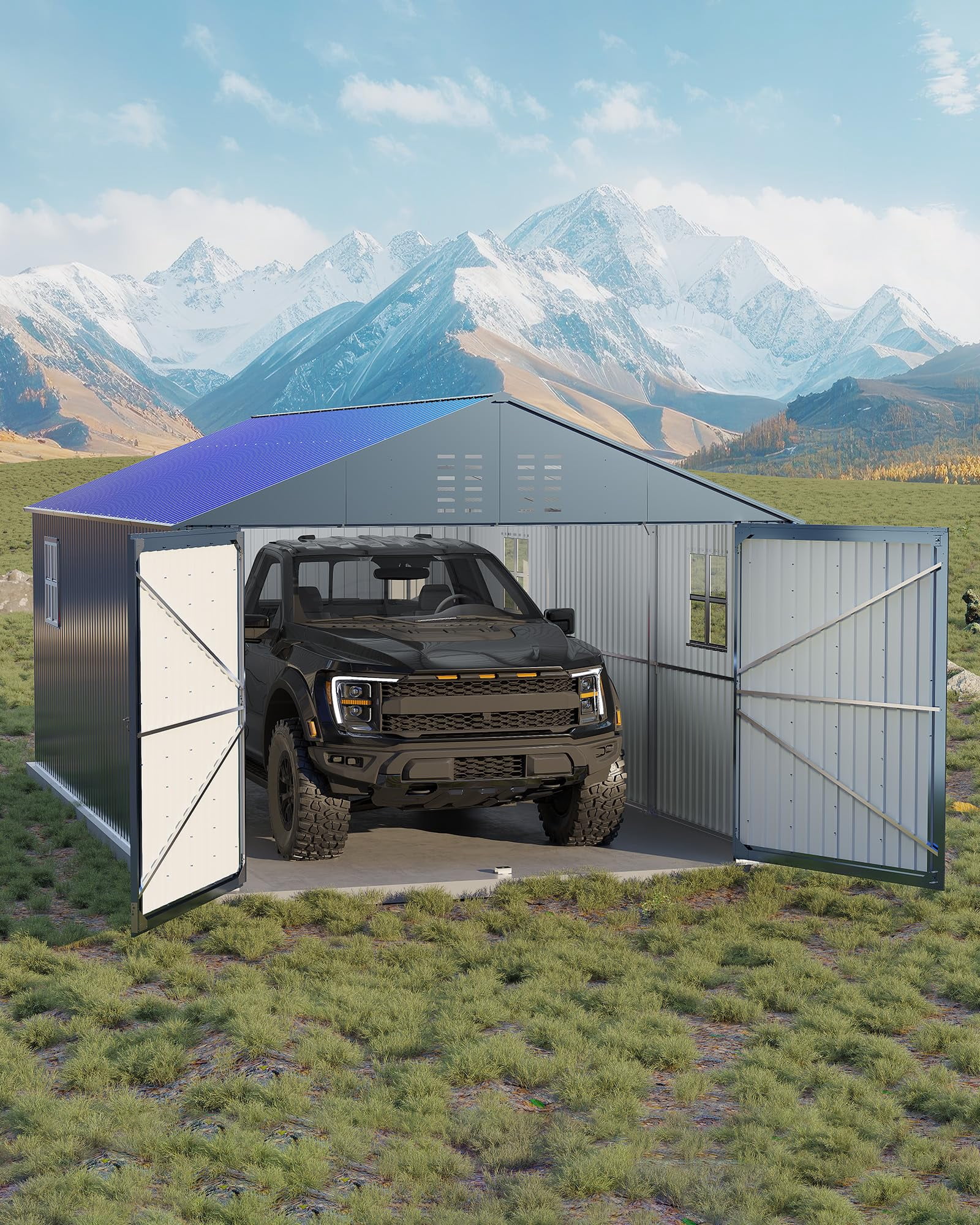 Metal Carport 12x20 FT All-Weather Garage – Steel Roof Outdoor Storage Shelter for Vehicles & Equipment
