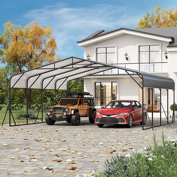 Metal Carport, 20x20 FT FT Outdoor Car Port Canopy with Reinforced Base and Galvanized Steel Roof, Heavy Duty Garage Car Shelter Shade for SUV, Truck, Boats