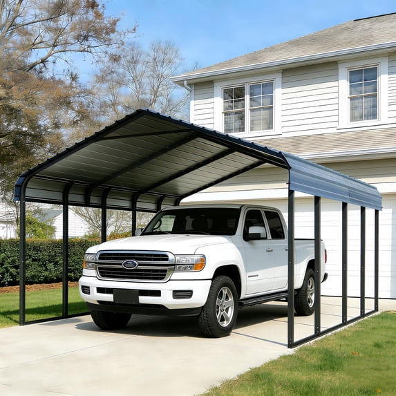 Metal Carport Canopy 12x20 FT, Heavy Duty RV Carport Kit with Aluminum Cover & Steel Frame, Outdoor Shelter for 1 Cars, Boat, Vehicle Garage Protection
