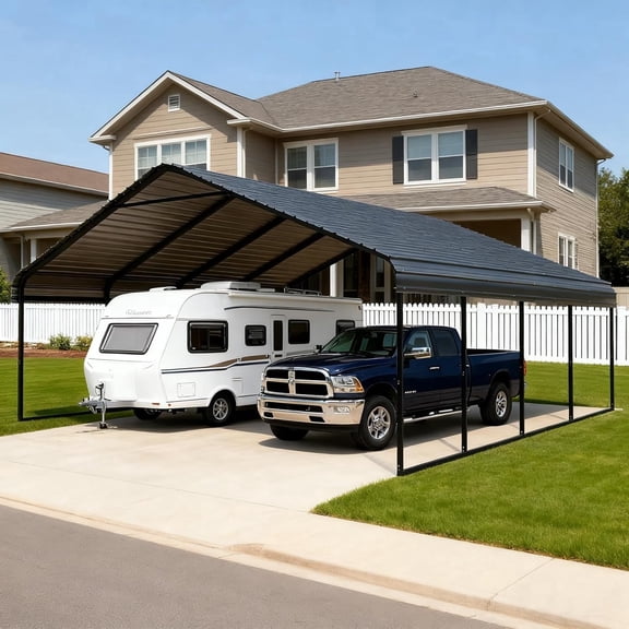 Metal Carport Canopy 20x20 FT, Heavy Duty RV Carport Kit with Aluminum Cover & Steel Frame, Outdoor Shelter for 2 Cars, Boat, Vehicle Garage Protection