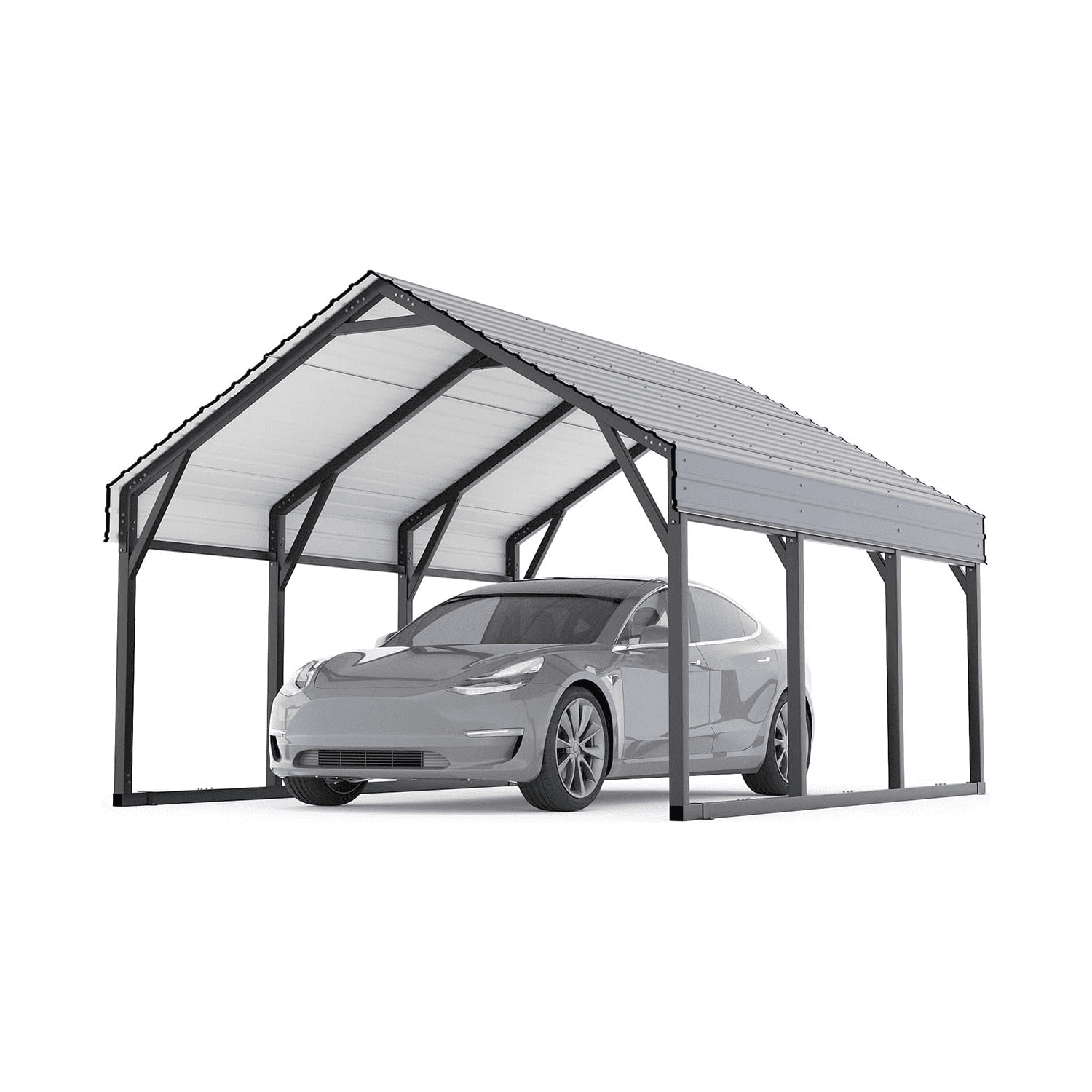 Metal Carport Kits with Reinforced Frame & Steel Roof, All-Weather Permanent Shelter for Boats, Sedans and Tractors