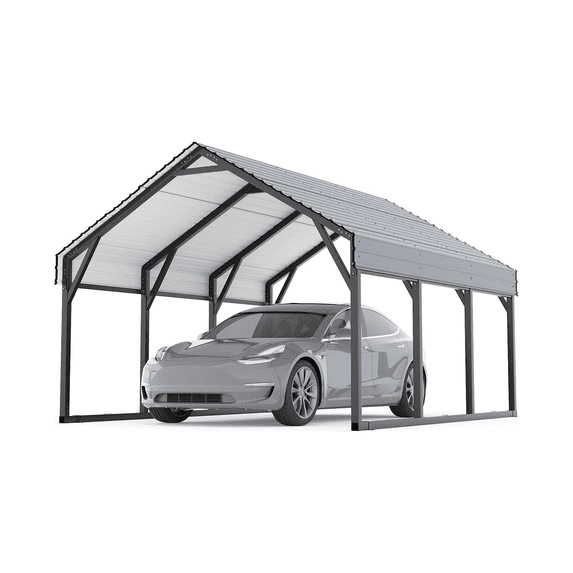 Metal Carport Kits with Reinforced Frame & Steel Roof, All-Weather Permanent Shelter for Boats, Sedans and Tractors