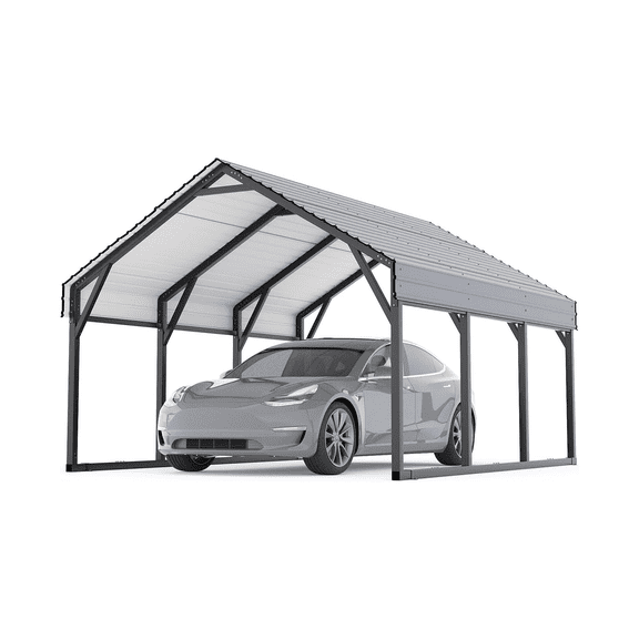 Metal Carport Kits with Reinforced Frame & Steel Roof, All-Weather Permanent Shelter for Boats, Sedans and Tractors