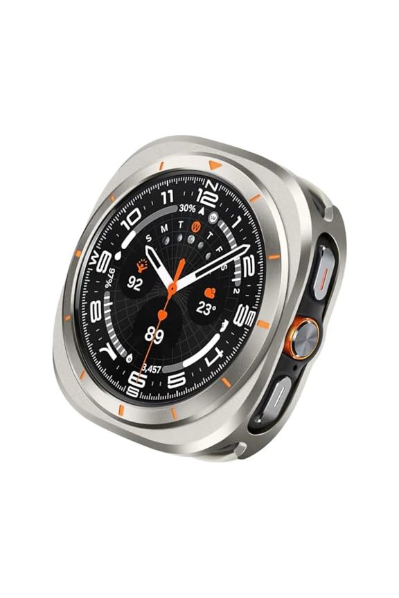 Metal Case Compatible with Samsung Galaxy Watch Ultra/Ultra 2 (2025) 47mm with Back Cover, Rugged Thin Hard Frame Protective Cover for Galaxy Watch 7/8 Ultra 47mm - Titanium Orange