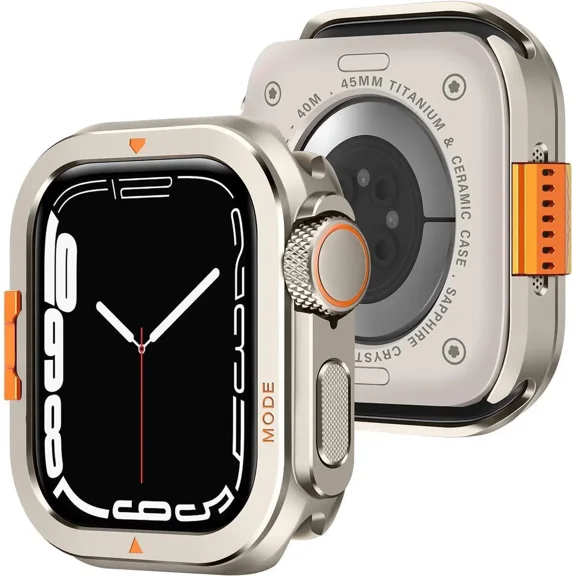 Metal Case Compatible with Apple Watch Series 9/8/7 45mm with Back Cover, Rugged Protective Bumper Cover for iWatch 45mm