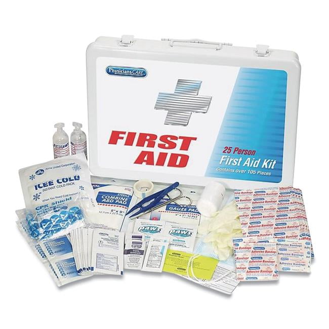 First Aid Kit for Up to 25 People, 125 Pieces, Metal Case First Aid Kit for Up to 25 People, 125 Pieces, Metal Case