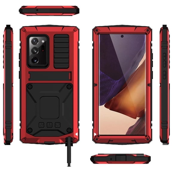 Metal Case for Samsung Galaxy Note20 Glass Screen Protector Withkickstand 360 Full Body Protective Cover Shockproofheavy