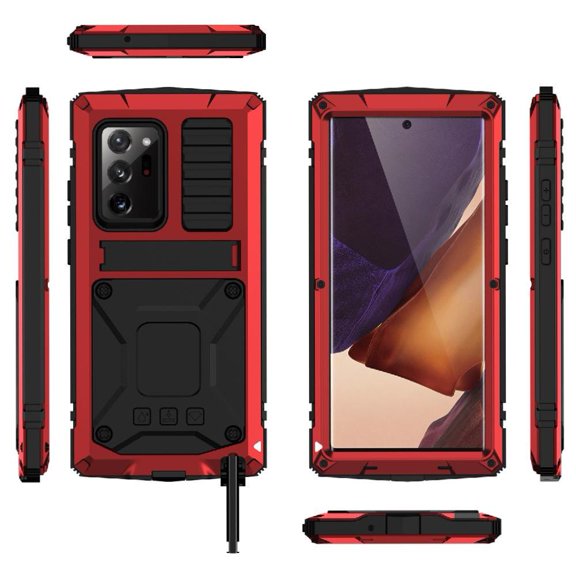 Metal Case for Samsung Galaxy Note20 Ultra Withkickstand Glass Screen Protector 360 Full Body Protective Cover Shockproofheavy
