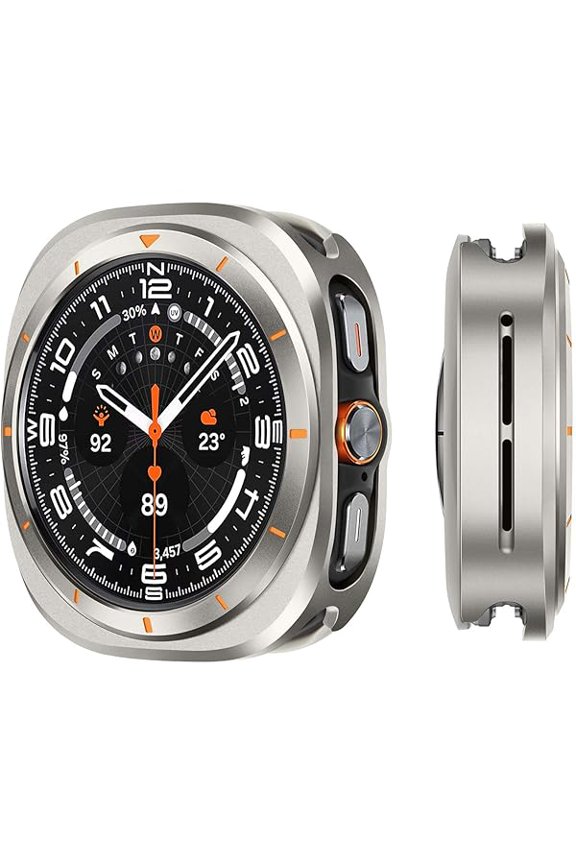 Metal Cases Compatible with Samsung Galaxy Watch Ultra (2025/2024) 47mm Case, Stainless Steel Protective Cover Rugged Bumper with Back Frame for Galaxy Watch Ultra, Titanium/Orange