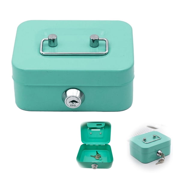 Metal Cash Box, 4.5" x 3.35" Small Cash Storage Box with Lockable Cover, Key Lock Money Organizer , Cute Toys with Handle for Home(Green)