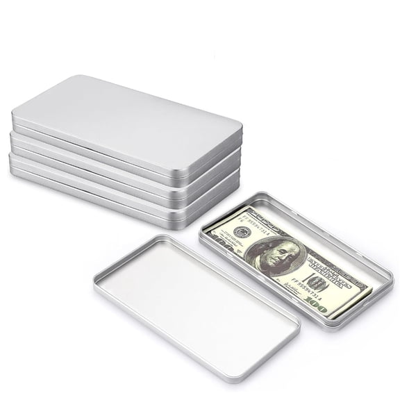 Metal Cash Box,Dollar Bill Holder,Money Organizer Case,Metal Tin Box Cash Tray,Single Row Currency Tray,Small Tin Container with Lid for Coins,Jewelry,Stamps,Receipts Organizer,Silver,Topboutique