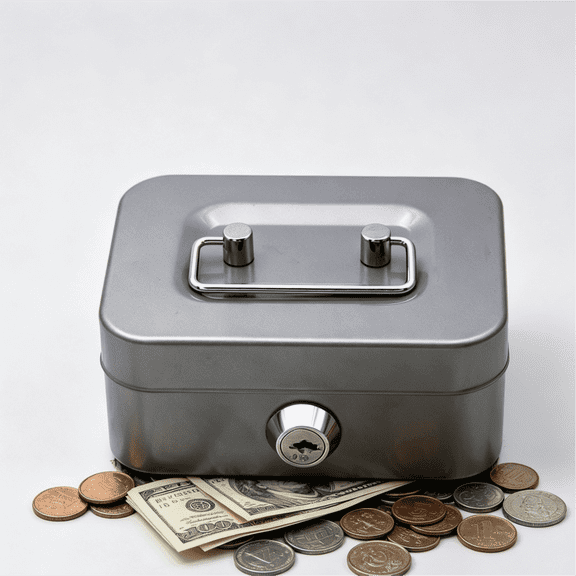 Metal Cash Box, Lockable Cover, Key Lock Money Organizer for Kids, Cute Toys with Handle for Home, Gray