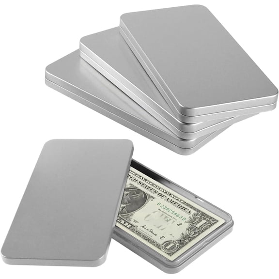 Metal Cash Box Money Holder Tutuviw 4 Pcs Metal Tin Box Money Organizer Case Single Row Currency Tray Dollar Bill Holder with Lid for Cash Ticket Credit Card Check Gift (Silvery)