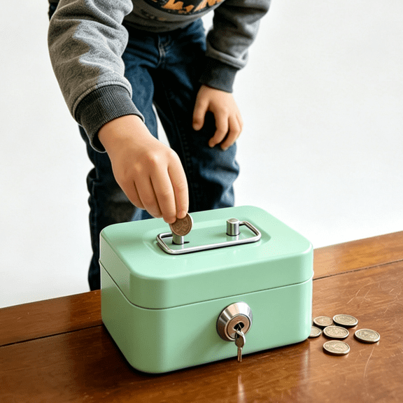 Metal Cash Box, Small Cash Storage Box with Lockable Cover, Key Lock Money Organizer for Kids, Cute Toys with Handle for Home, Green