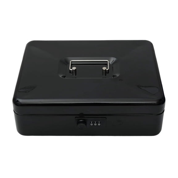 Metal Cash Box With Number Combination Lock, Size - Large, Colour - Black, Material - Iron