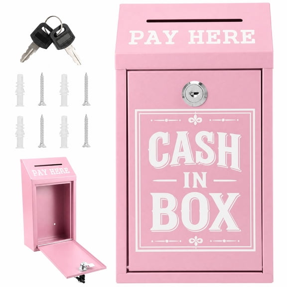 Metal Cash Box for Farm Stand Wall Mounted Cash Money Box with Lock & Slot 10.24" x 5.7" x 2.95"